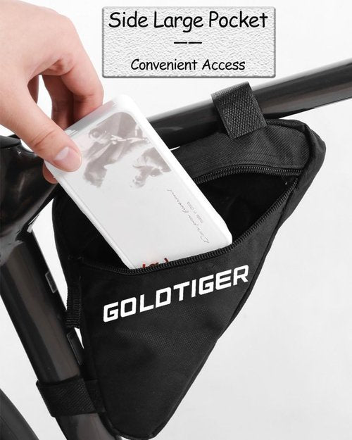 GoldTiger Ultra-Lightweight Triangle Bike Frame Bag，Spacious, Easy-Access Saddle Pouch for Cycling Essentials - Secure & Durable (Triangle Pouch)