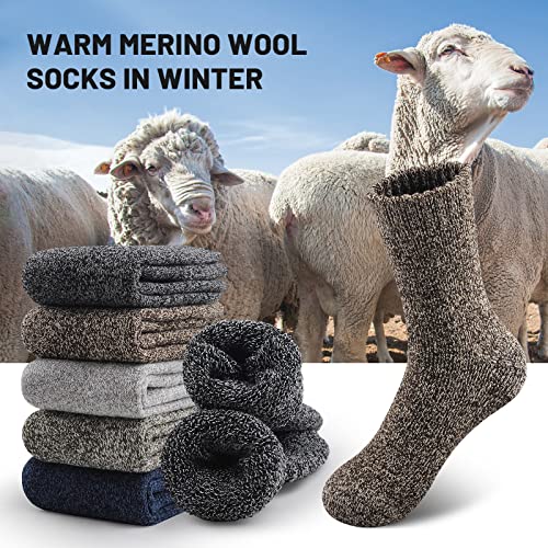 Simya Merino Wool Hiking Socks 5 Pairs - Multi Color, Thick Crew Socks for Men & Women