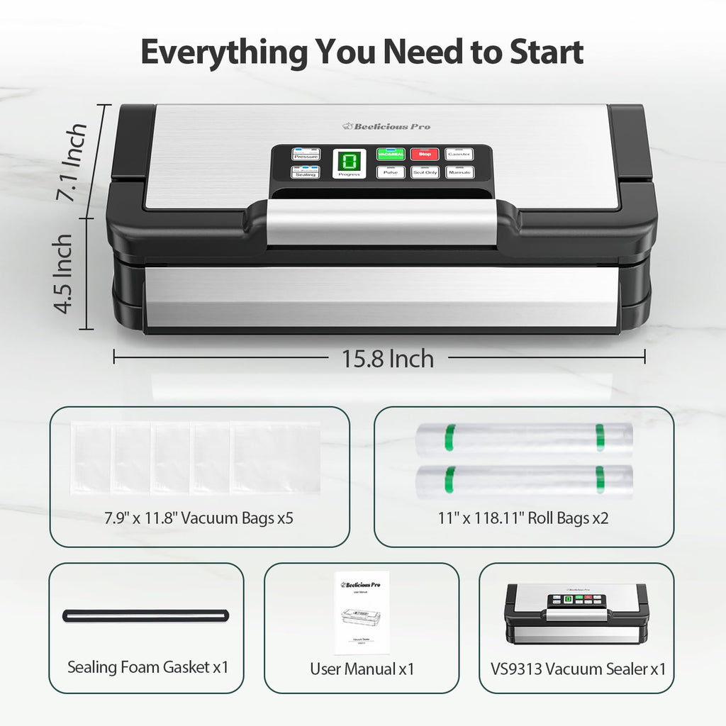 95kPa Vacuum Sealer Machine with AquaLock Technology, for Moist Seals, 2X Seal & 130W, Fully Automatic Food Sealer, Built-In Cutter