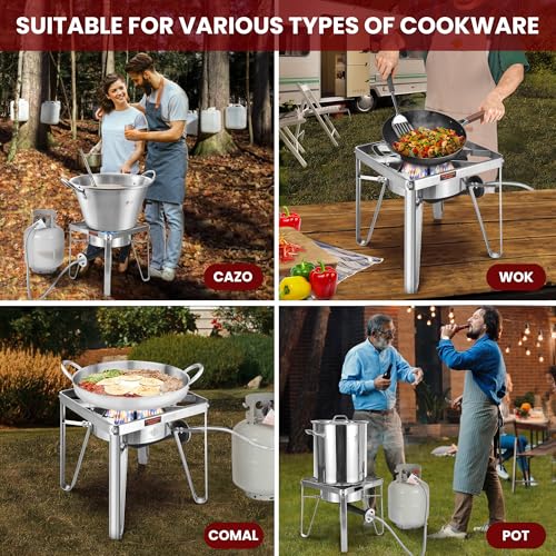Stainless Steel 200,000 BTU Propane Burner with Regulator - Outdoor Gas Stove
