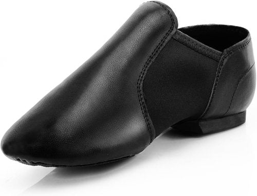 Keemi Black Jazz Shoes - Leather Non-Slip Dance Shoes for Girls & Boys | Unisex Kids Sizes