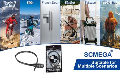 SCMEGA Zip Tie Bike Lock 3-Digit Combo Adjustable Cable Lock, for Bicycle, Kids Bike, Cabinet, Stroller, Helmet, Toolboxes, Lightweight Café Stop Child-Proof Cabinet Fridge Small Lock (1Pack)
