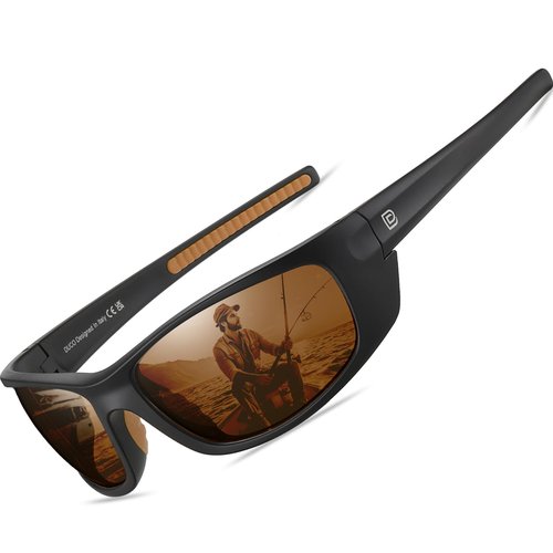 DUCO Polarized Sports Sunglasses for Men and Women UV400 Protection Sun Glasses for Cycling Fishing Running and Driving (Matte Black Frame Brown Lens)