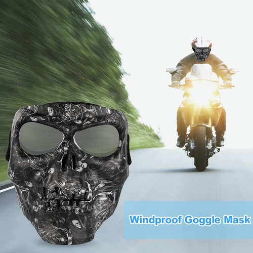 Flantor Spooky Skull Face Mask for Airsoft Paintball Motor Racing Polarized Lens (Skull Black)