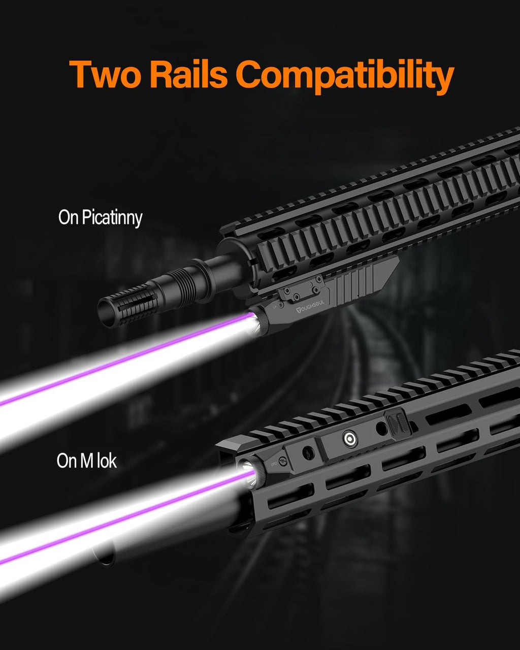 TOUGHSOUL Tactical Flashlight - 1450 Lumen with Purple Laser Sight & Rechargeable Battery | Durable Polymer Body