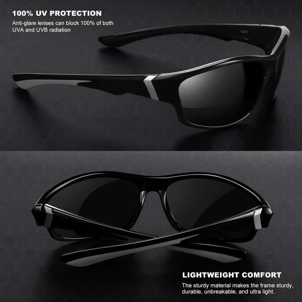 AWGSEE Polarized Sports Sunglasses for Men, UV400 Protection Lightweight Wrap Around Sun Glasses for Cycling Fishing Driving