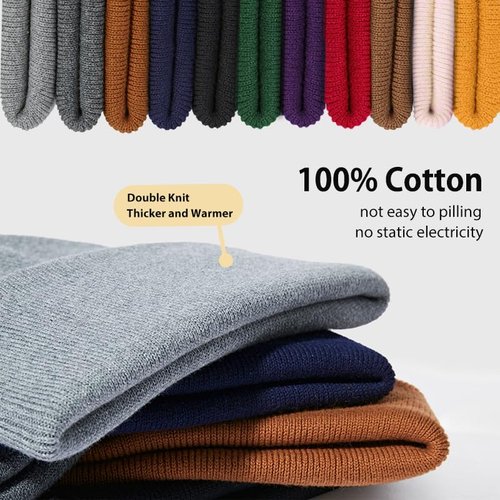 PHILIGHTS 100% Cotton Beanie Hat Knit Winter Hats for Women Men, Cuffed Slouchy Beanies Skull Cap Womens Knitted Soft Warm Ski Hat
