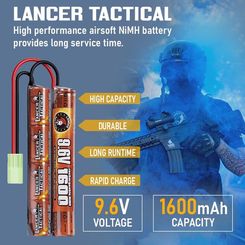 Lancer Tactical Nimh Airsoft Battery Compatible with Lancer AEG Airsoft,Pack of 2 (9.6V,1600 mAh Nunchuck)