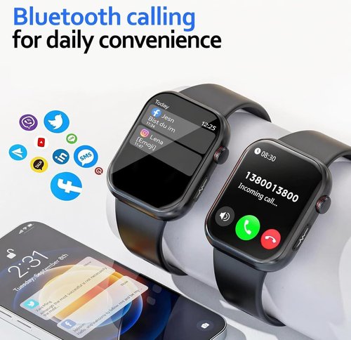 Health Smart | Fitness Tracker Smart Watch for Men & Women - 1.87'' Display, Heart Rate, Sleep & Stress Monitor, IP68 Waterproof, Black