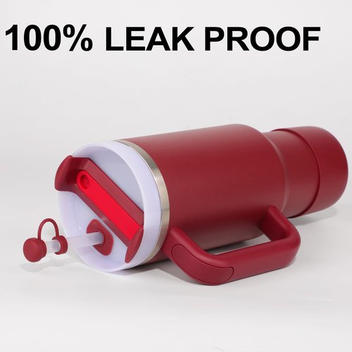 HYZ 8-Piece Silicone Accessories Set for Stanley Cup | Spill-Proof Stoppers & Protective Boot for H2.0 Tumblers - Cranberry