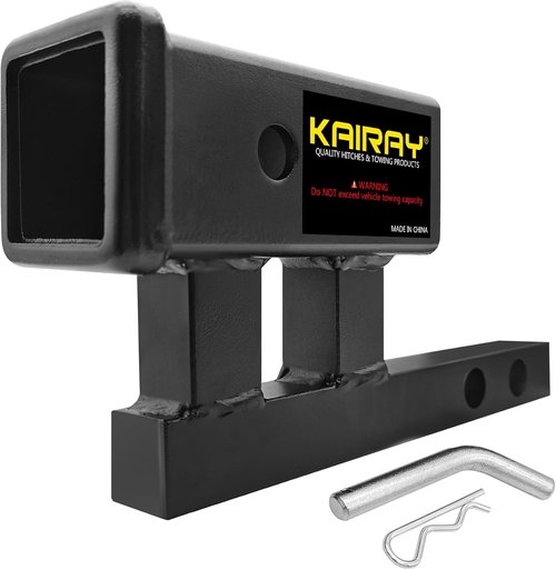 KAIRAY 1-1/4 inch to 2 inch Hitch Adapter Trailer Hitch Extension Riser with 4 inch Rise and 3-3/8 inch Drop for Class I and Class II Receivers