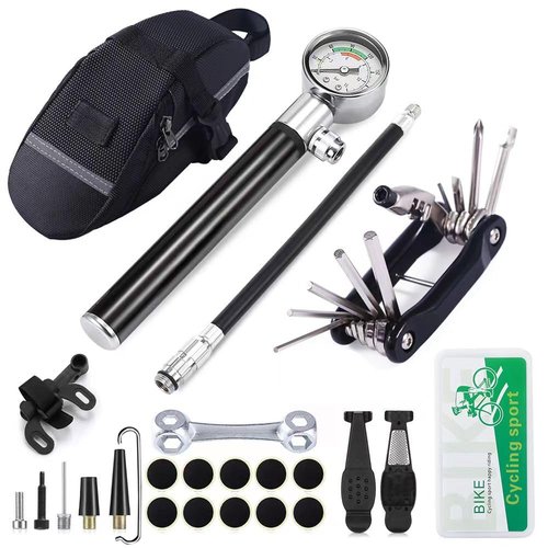 YBEKI Bike Tire Repair Kit with 210PSI Mini Pump & 10-in-1 Multi-Tool | Includes Chain Breaker, Glueless Patches, Tire Levers & Portable Bag | for Road, Mountain & BMX Bicycles