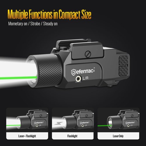 DEFENTAC Pistol Light Laser Combo - 1800lm Rechargeable Tactical Flashlight with Quick Release & Strobe