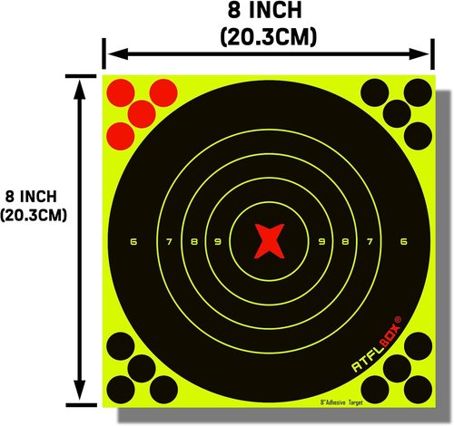 ATFLBOX 8-Inch Fluorescent Yellow Bullseye Shooting Target Stickers - Perfect for Indoor & Outdoor Ranges | Compatible with Handguns, Rifles, and Airsoft Guns