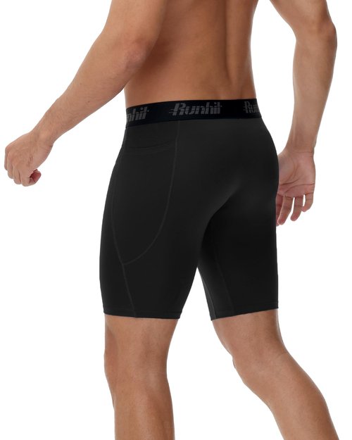 Runhit Men's Compression Shorts Quick Dry Spandex Shorts Performance Underwear for Gym Sports Training 2 Pack Black Black M