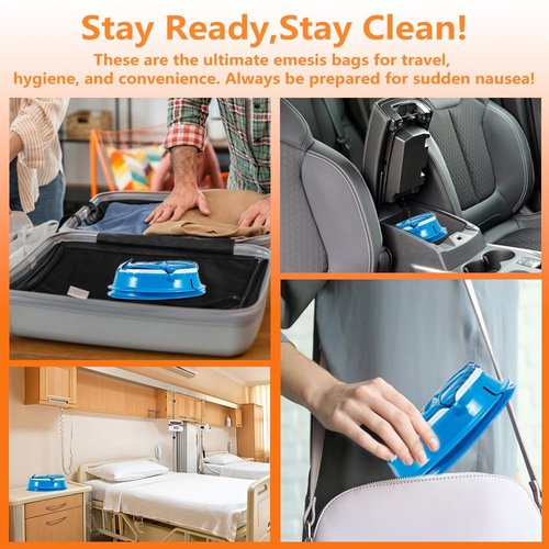 LeilieCSC Disposable Vomit Bags 65 Pack, Leak-Proof & Odor-Control, Travel/Aircraft/Hospital Use, Eco-Friendly & Extra Thick Design for Car, Motion Sickness, Emergency (Blue)