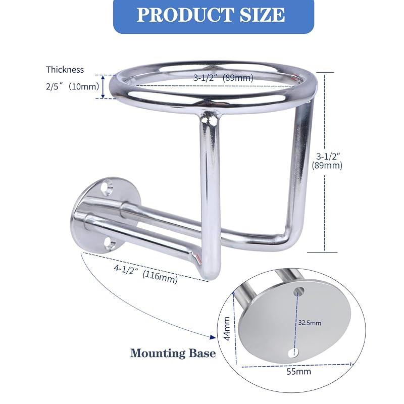 2-Pack Stainless Steel Boat Cup Holder | Ringlike Wall Mount Drink Holder for Marine Use