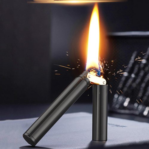 Laicengo Vintage Trench Lighter, Copper Lighter, Windproof Brass Lighters for Men Dad Husband (Fuel Not Included), Black