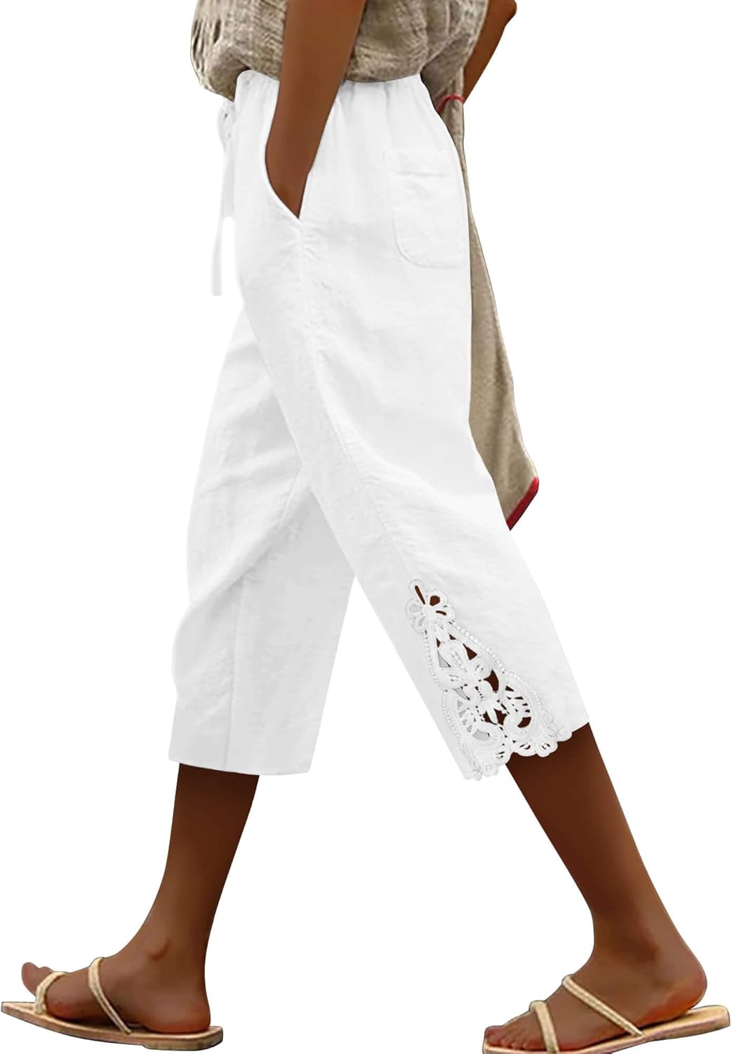 ONLYSHE Women's Capri Pants - Lightweight Cotton Linen Trousers with Pockets | XS-3XL Sizes