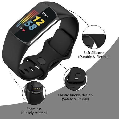 TopPerfekt Bands Compatible with Fitbit Charge 6, Adjustable Soft Silicone Sport Replacement Watch Band Straps Wristbands Bracelet for Charge 6/5 Activity Tracker Women Men (6-Pack 1, Large)