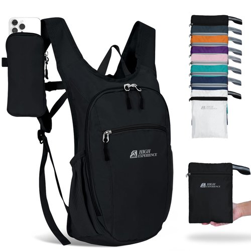 HIGH EXPERIENCE Hiking Backpack 10L/15L Small Daypack Lightweight Packable Travel Foldable Water Resistan for Women Men (Black, 15L)
