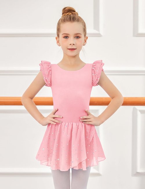 Arshiner Girls Ballet Dance Dress - Ruffle Sleeve Tutu Leotard in Vibrant Colors