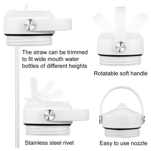 Straw lid for Yeti Rambler 18 26 36 64 oz, Lid with Straws and Flexible Handle, Replacement Cap for Yeti 18oz 26oz 36oz 64oz Rambler Water Bottle Straw Cap, White