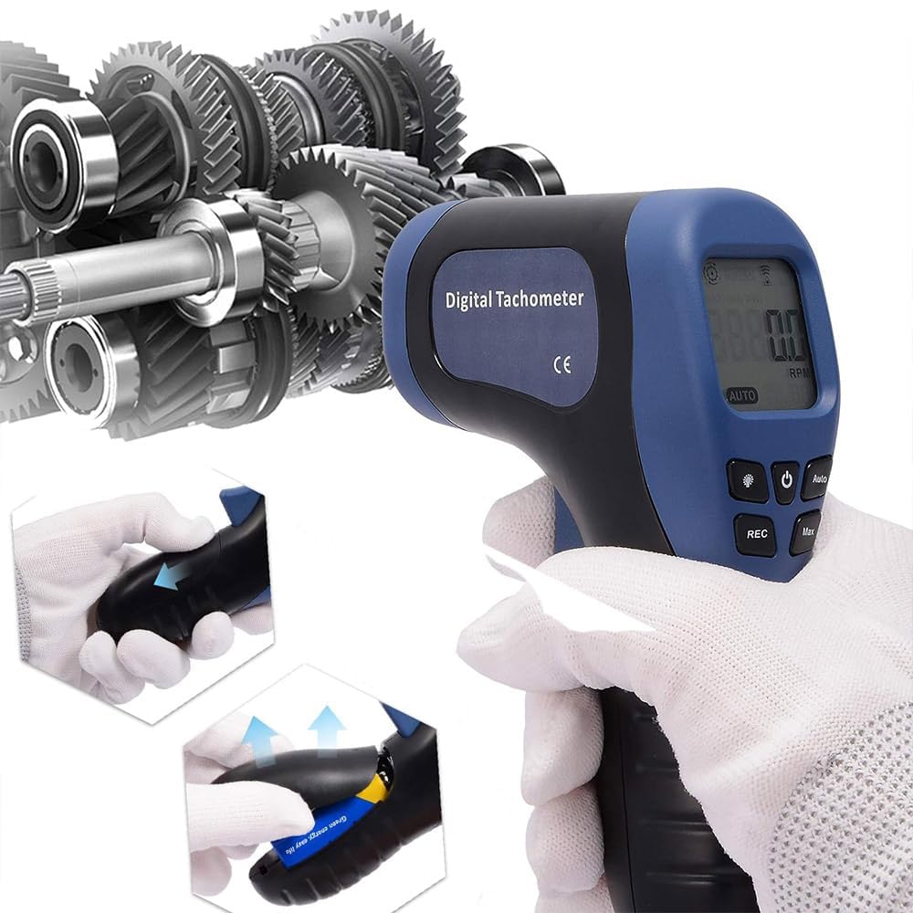 Skiennix Handheld Digital Laser Tachometer - Non-Contact RPM Meter with 10 Reflective Tapes | 2.5-99999 RPM Range