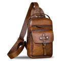 IVTG Genuine Leather Sling Bag Chest Shoulder Fanny Bag Hiking Backpack Vintage Handmade Crossbody Daypack (Brown)