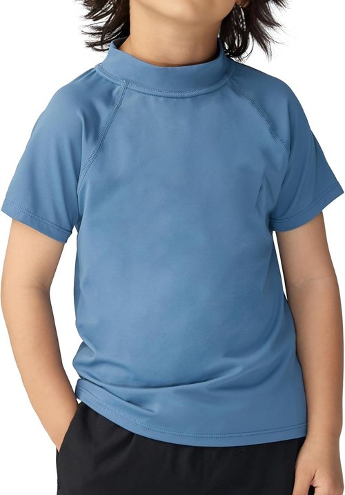 Actleis Boys Swim Shirt - Quick Dry Rash Guard with UPF50+ Sun Protection | Short Sleeve Swimwear