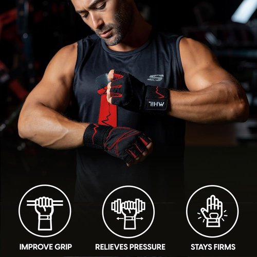 MhIL Workout Gloves for Men - Enhanced Grip Gym Gloves with Wrist Wraps for Optimal Performance