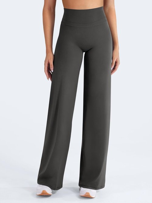 HIGORUN High Waisted Straight Leggings - No Front Seam Workout Pants for Women | 31" Wide Leg Yoga Bottoms
