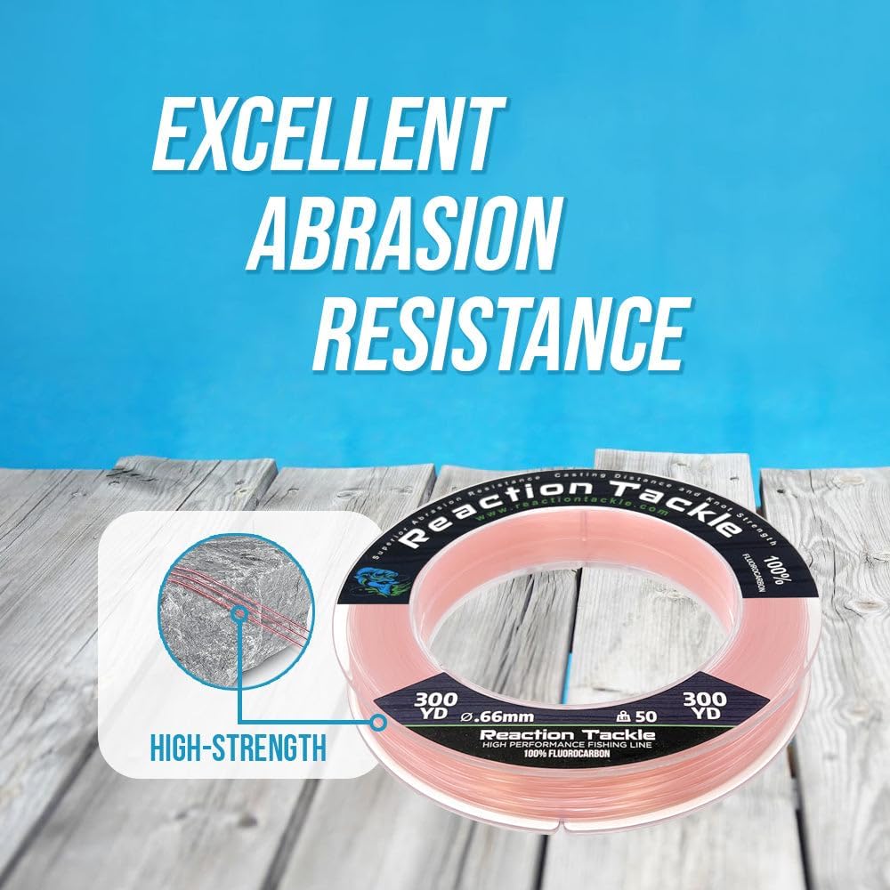 Reaction Tackle 100% Pure Fluorocarbon Fishing Line - High Strength & Abrasion-Resistant | Fast-Sinking & Invisible