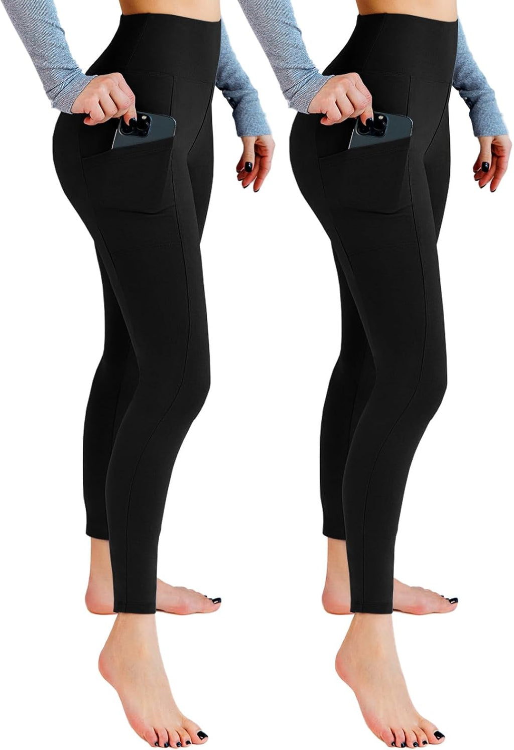 Skiennix High Waisted Leggings with Pockets - Soft & Comfortable for Yoga | 2 Pack