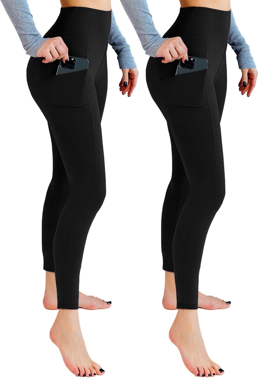 Skiennix High Waisted Leggings with Pockets - Soft & Comfortable for Yoga | 2 Pack