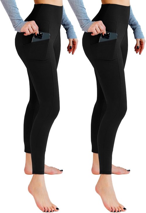 Leafigure High Waisted Leggings with Pockets - Soft & Comfortable for Yoga | 2 Pack