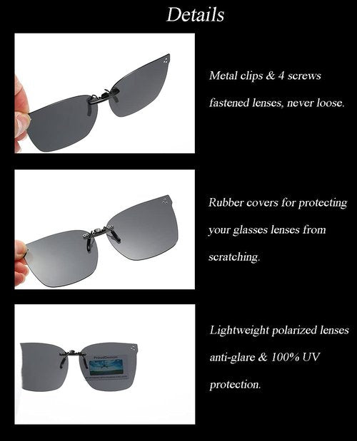 FF FRAZALA Polarized Clip On Sunglasses Oversized UV protection Compact Fit Non-Flip Sunglasses Over Prescription Glasses (Square-3168)