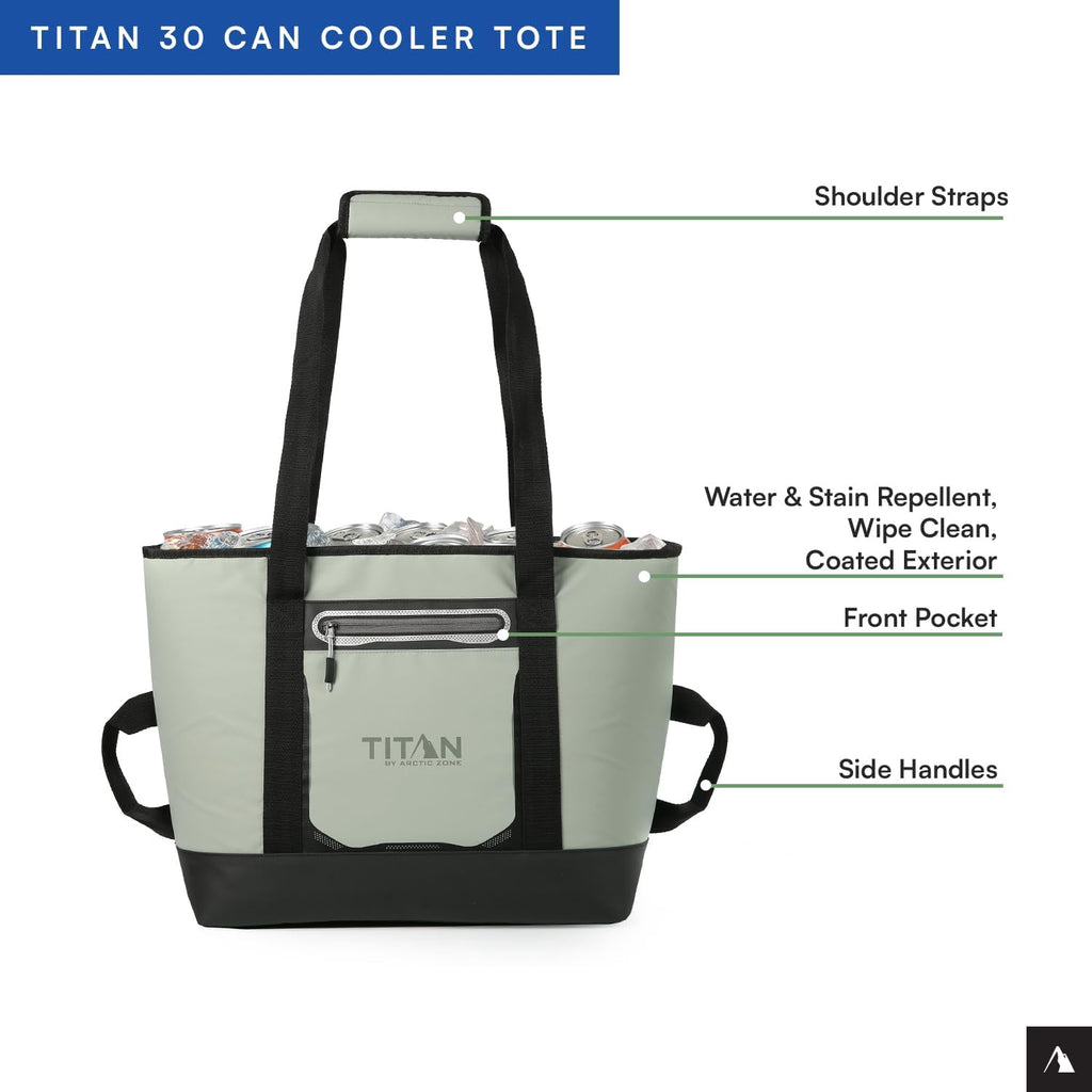 Titan by Arctic Zone Insulated Cooler Tote - Soft-Sided Lunch Bag with Handle & Shoulder Strap, 30 Can Capacity