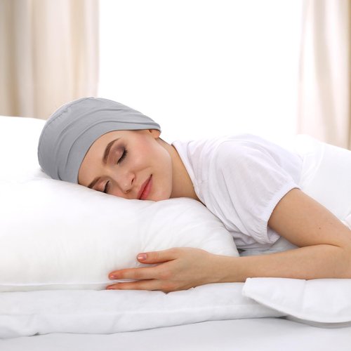 Zhengmy 4 Pcs Cotton Chemo Sleep Cap for Women, Soft Cancer Beanie Hat Headwear Turban Stretchy Skull Cap Hair Loss Head Wrap(Black, Gray-blue, Light Gray, Dark Gray)