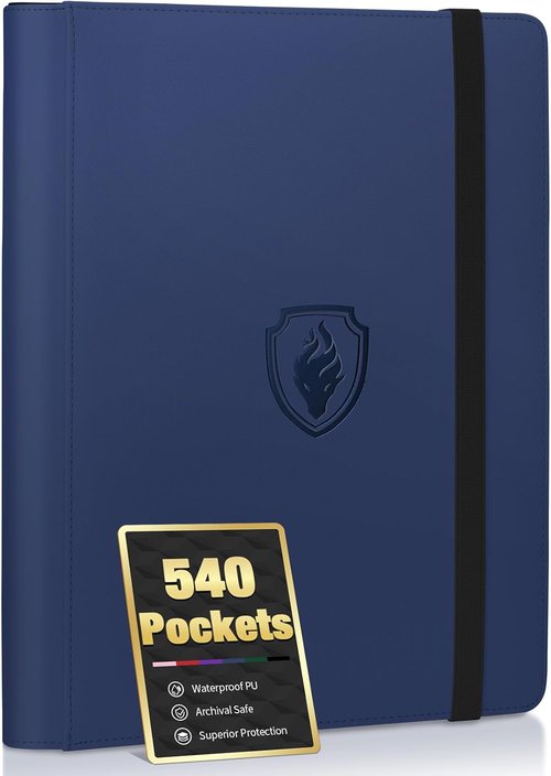 Fabmaker Premium 9 Pocket Card Binder - Sturdy Trading Card Album for 540 Cards | Navy Blue