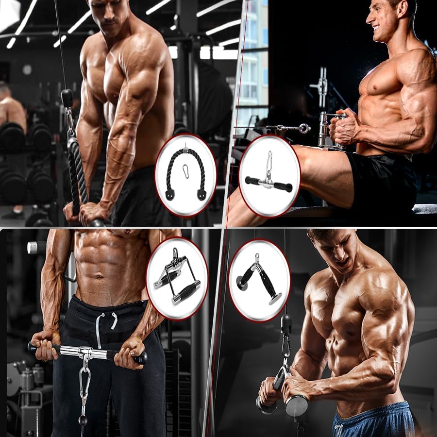 Yes4All Cable Machine Attachment - Double D Handle & Tricep Rope for Home Gym | Supports 880 LB Load