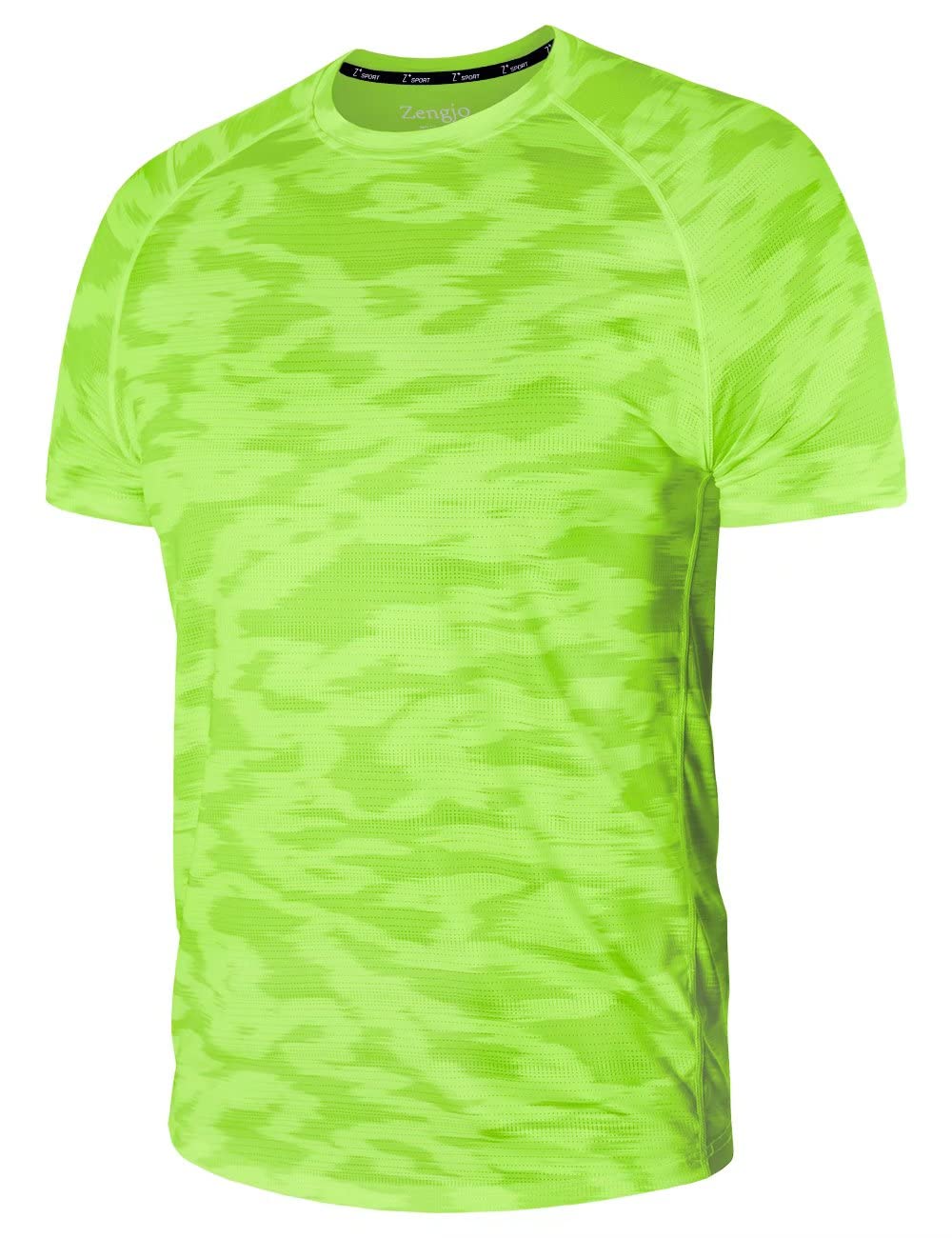 Zengjo Mens Running Shirts Moisture Wicking Gym Workout Tshirt Quick Dry(Neon Green,L)