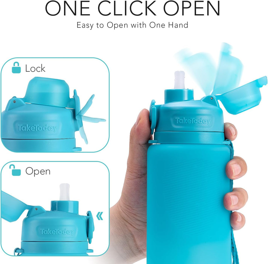 TakeToday Collapsible Water Bottle - 32oz Foldable, BPA-Free & Leakproof for Travel & Hiking