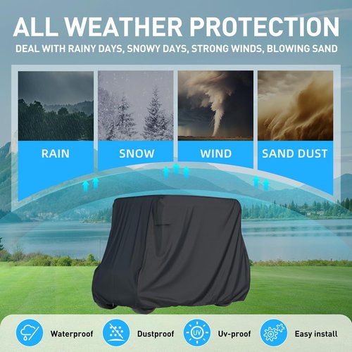 ScarabWrap 2/4 Passenger Golf Cart Cover for Yamaha EZGO Club Car, 420T Waterproof Polyester with Silver Coating,Waterproof,Dustproof,Windproof,Sunproof，All-Weather Protection (95-48-73-Black)
