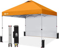CROWN SHADES 10x10 Pop Up Canopy - Easy One-Push Setup Beach Tent with Side Wall | Outdoor Sun Shade (Orange)
