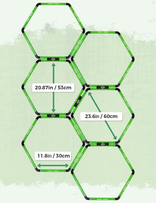 GHB Hex Agility Rings - Portable Speed Training Set with Carrying Bag | 6 Hexagon Rings for Footwork