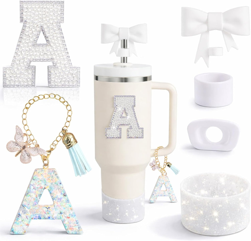 Stanley - 6PCS White Accessories Set for 30oz & 40oz Cups - Includes Handle Charm & Personalized Stickers