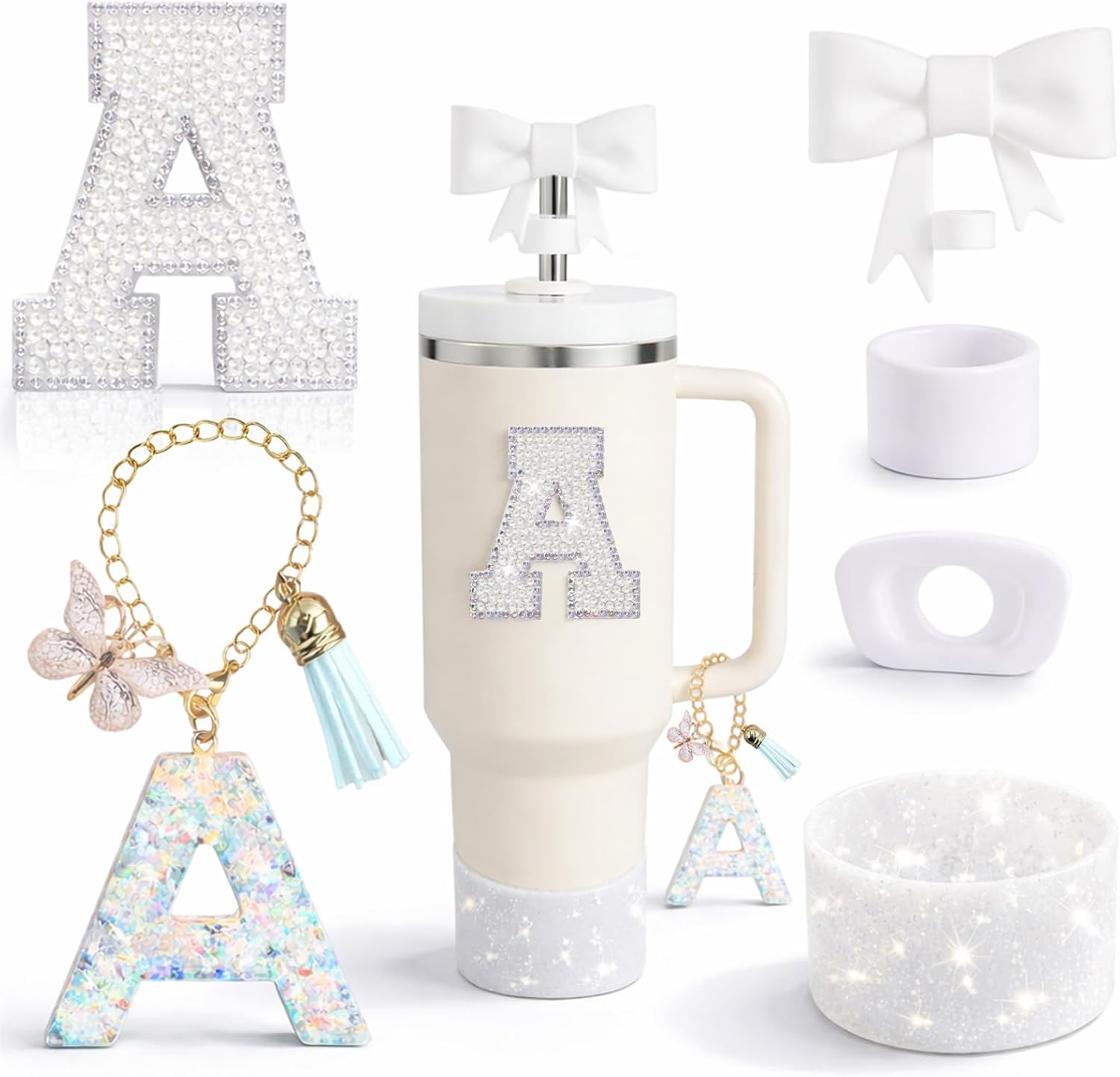 Stanley - 6PCS White Accessories Set for 30oz & 40oz Cups - Includes Handle Charm & Personalized Stickers