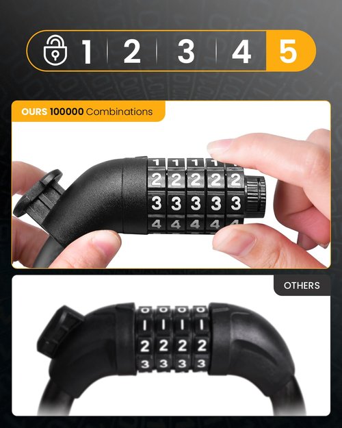 5-Digit Combination Bike Lock - High Security Braided Cable (4ft x 1/2in) with Mounting Bracket, Keyless Anti-Theft for Bicycle, Scooter, Weatherproof