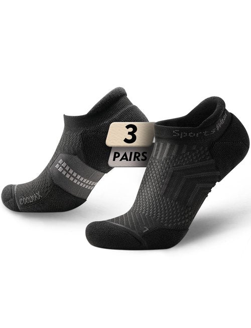 Juclise Coolmax Bamboo Viscose Compression Tab Running No Show Socks Men Moisture Wicking Cushioned Anti-Blister (US, Alpha, Large, Regular, Regular,Classic Black*3)